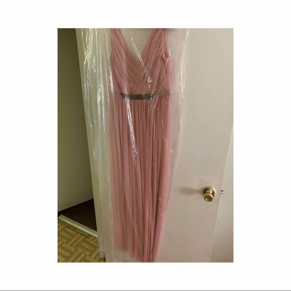 David’s Bridal Long Mesh Dress with V neck - Picture 4 of 5